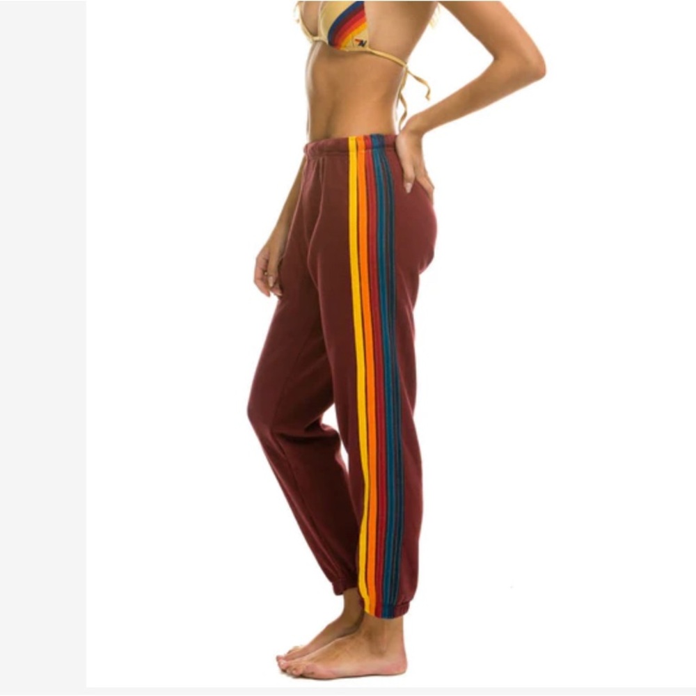 Aviator Nation women’s 5 stripe sweatpants joggers side medium